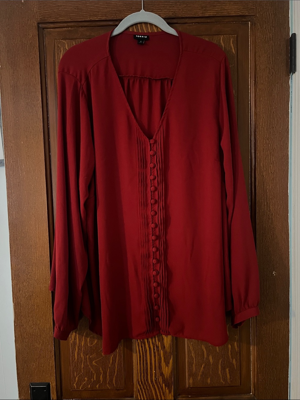 Torrid Deep Red V-Neck Button Blouse